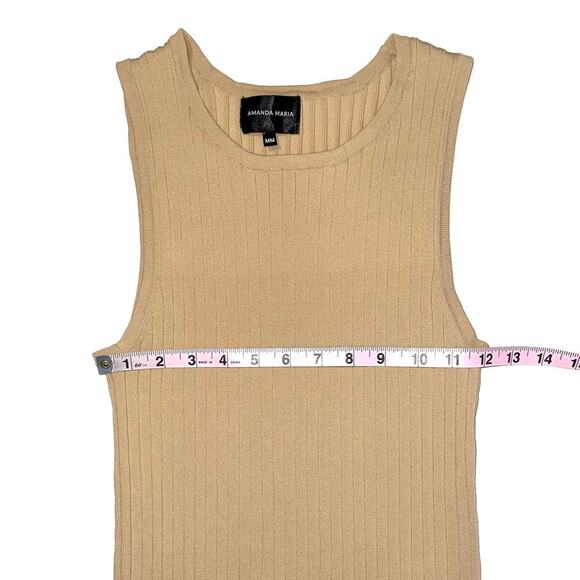 Amanda Maria Nude Tan High Neck Ribbed Tank Top Size Medium - Picture 8 of 10